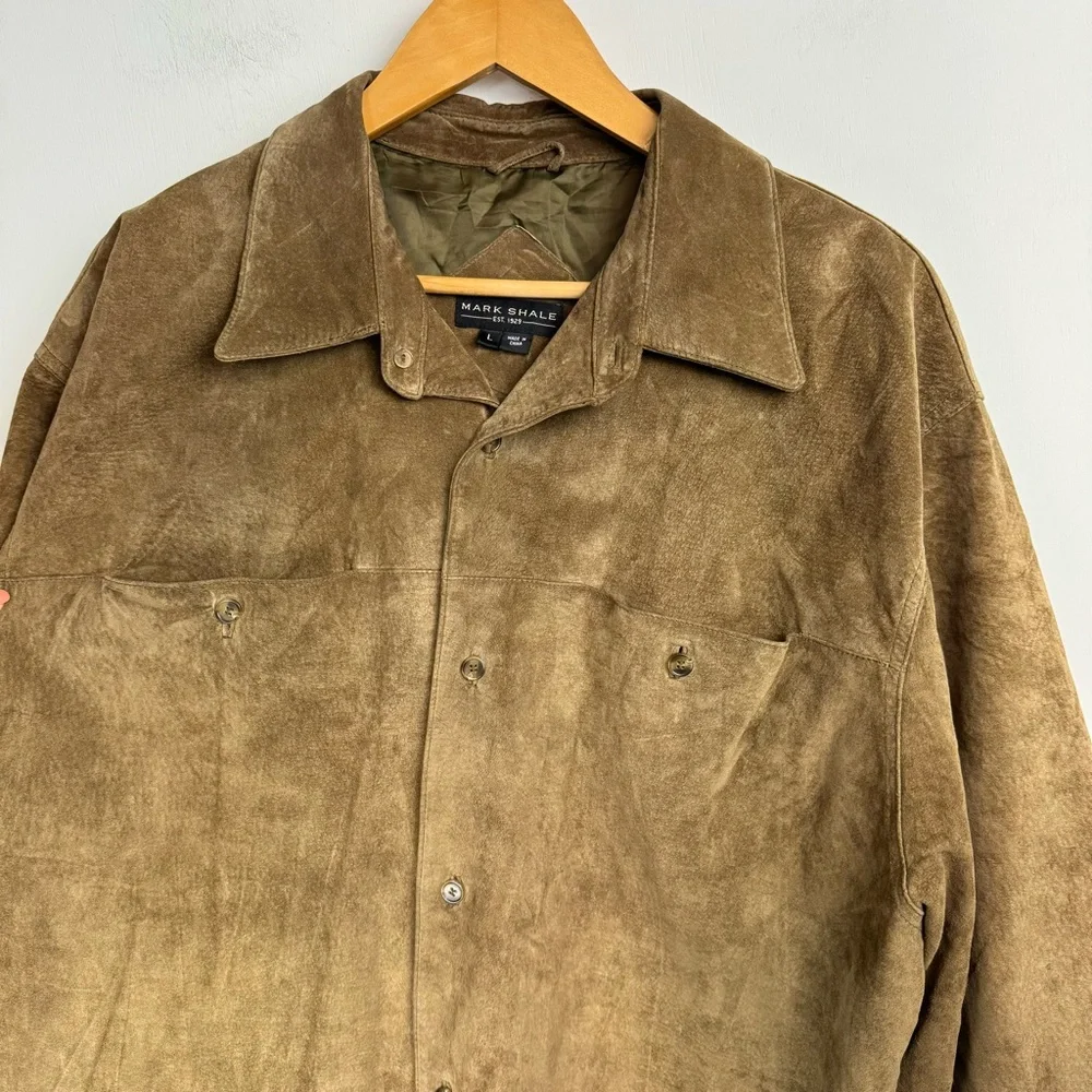 Mark Shale Mens Suede Leather Jacket Coat Sz Large Tan Button Down
